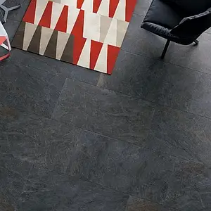 Effekt sten, Farve sort, Grundflise, Uglaseret porcelænsstentøj, 60x120 cm, Overflade skridsikker