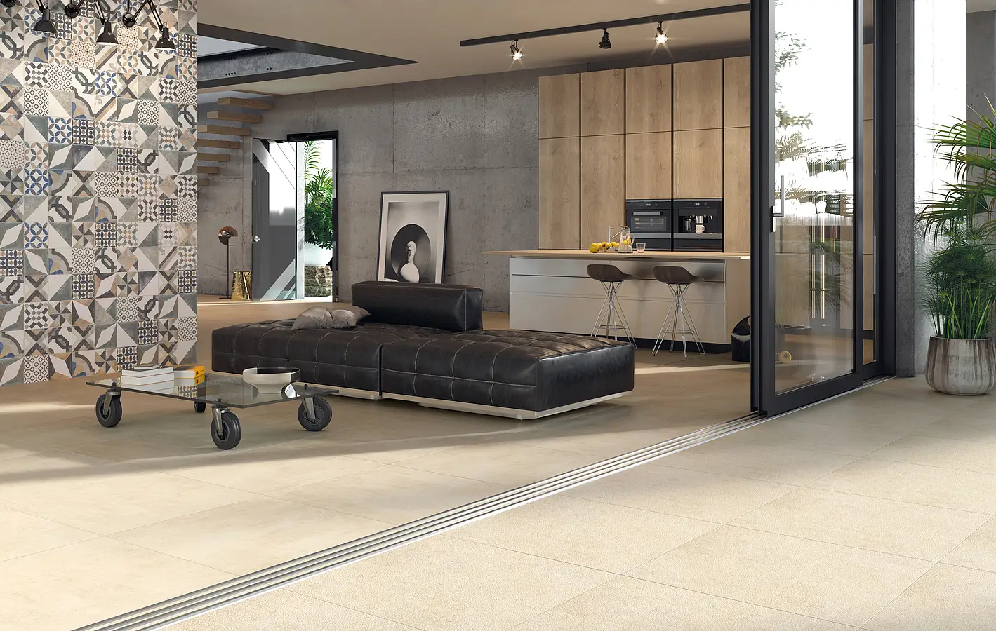 Background tile, Effect faux encaustic tiles,concrete, Color multicolor, Style patchwork, Glazed porcelain stoneware, 20x20 cm, Finish antislip