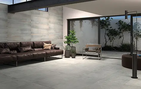 Grundflise, Effekt beton, Farve grå, Glaseret porcelænsstentøj, 30x120 cm, Overflade skridsikker