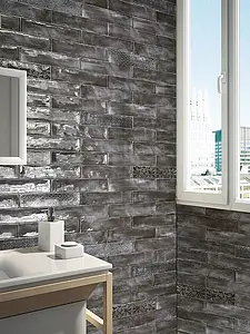 Background tile, Color grey, Style patchwork, Ceramics, 7.5x30 cm, Finish glossy