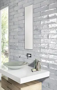 Background tile, Color grey,sky blue, Style zellige, Ceramics, 7.5x30 cm, Finish glossy