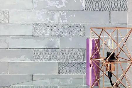 Background tile, Color grey,sky blue, Style zellige, Ceramics, 7.5x30 cm, Finish glossy