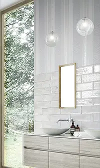 Background tile, Color white, Style patchwork, Ceramics, 7.5x30 cm, Finish glossy