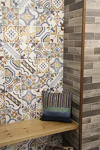 Carrelage, Effet imitation carreaux de ciment, Teinte multicolore, Style patchwork, Grès cérame émaillé, 18.7x18.7 cm, Surface mate