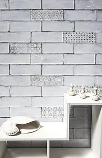 Background tile, Color white, Style patchwork, Ceramics, 10x30 cm, Finish glossy