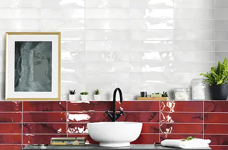 Background tile, Color red, Style zellige, Ceramics, 7.5x30 cm, Finish glossy