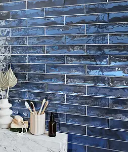 Background tile, Color navy blue, Style zellige, Ceramics, 7.5x30 cm, Finish glossy