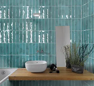 Background tile, Color green, Style zellige, Ceramics, 7.5x30 cm, Finish glossy