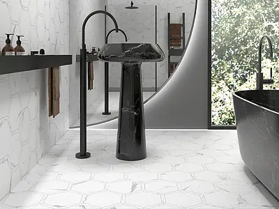 Background tile, Effect carrara, Color white, Glazed porcelain stoneware, 22x25 cm, Finish matte