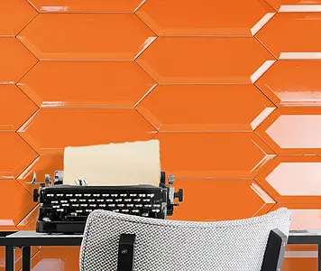 Background tile, Effect unicolor, Color orange, Ceramics, 10x30 cm, Finish glossy