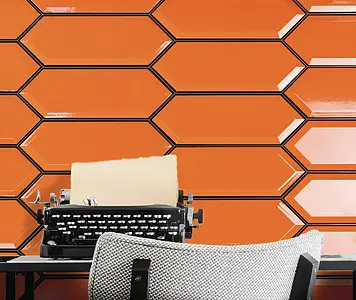 Background tile, Color orange, Ceramics, 10x30 cm, Finish glossy