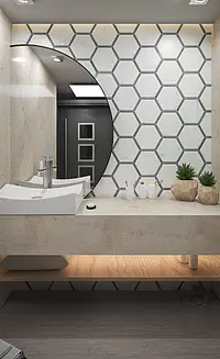 Background tile, Effect wood,other marbles, Color white, Glazed porcelain stoneware, 22x25 cm, Finish matte