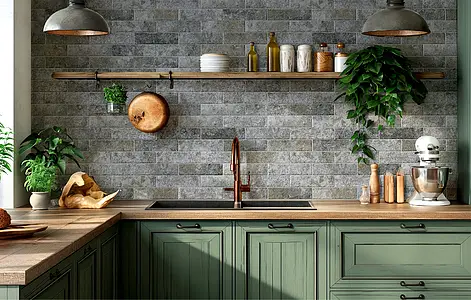 Background tile, Effect brick, Color grey, Glazed porcelain stoneware, 7.5x28 cm, Finish matte