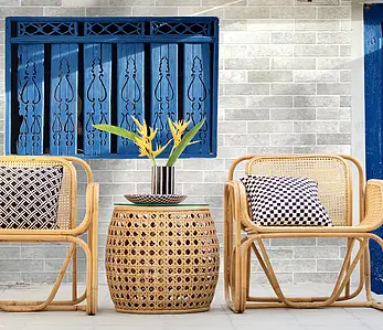 Background tile, Effect brick, Color grey,white, Glazed porcelain stoneware, 7.5x28 cm, Finish matte