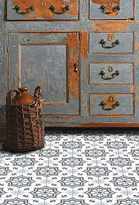Background tile, Effect faux encaustic tiles, Color white, Glazed porcelain stoneware, 18.7x18.7 cm, Finish matte