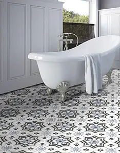 Background tile, Effect faux encaustic tiles, Color white, Glazed porcelain stoneware, 18.7x18.7 cm, Finish matte