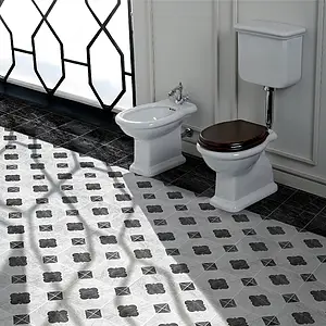 Grundflise, Effekt anden marmor, Farve sort-hvid, Glaseret porcelænsstentøj, 22.3x22.3 cm, Overflade mat