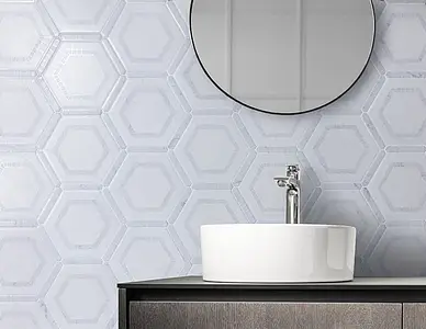 Mosaic effect tiles, Effect other marbles, Color sky blue, Glazed porcelain stoneware, 22x25 cm, Finish matte