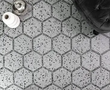 Background tile, Effect terrazzo, Color grey, Glazed porcelain stoneware, 22x25 cm, Finish matte