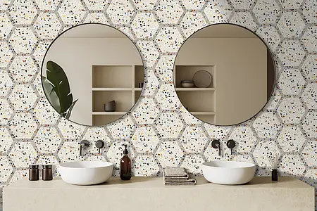 Background tile, Effect terrazzo, Color beige,multicolor, Glazed porcelain stoneware, 22x25 cm, Finish matte