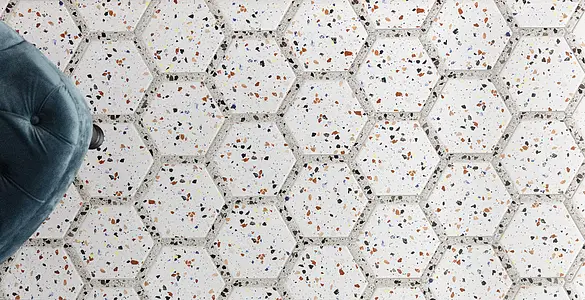 Background tile, Effect terrazzo, Color white,multicolor, Glazed porcelain stoneware, 22x25 cm, Finish matte