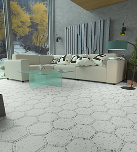 Background tile, Effect terrazzo, Color white, Glazed porcelain stoneware, 22x25 cm, Finish matte