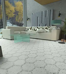 Background tile, Effect terrazzo, Color white, Glazed porcelain stoneware, 22x25 cm, Finish matte