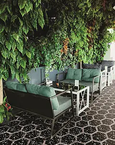 Background tile, Effect terrazzo, Color black, Glazed porcelain stoneware, 22x25 cm, Finish matte