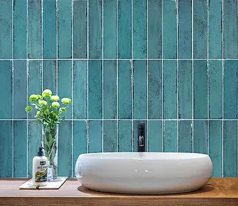 Background tile, Color green, Style zellige, Ceramics, 7.5x30 cm, Finish glossy