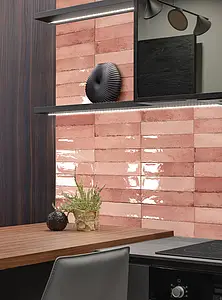 Background tile, Color pink, Style zellige, Ceramics, 7.5x30 cm, Finish glossy
