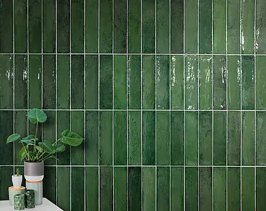 Background tile, Color green, Style zellige, Ceramics, 7.5x30 cm, Finish glossy