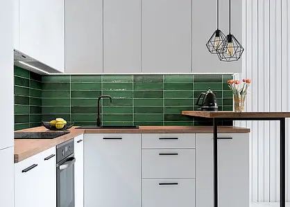 Background tile, Color green, Style zellige, Ceramics, 7.5x30 cm, Finish glossy