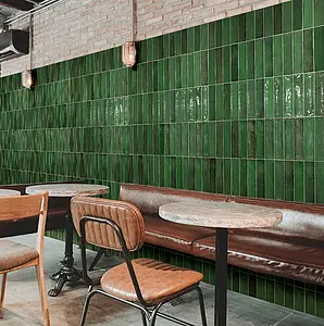 Background tile, Color green, Style zellige, Ceramics, 7.5x30 cm, Finish glossy