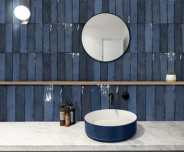 Background tile, Color navy blue, Style zellige, Ceramics, 7.5x30 cm, Finish glossy