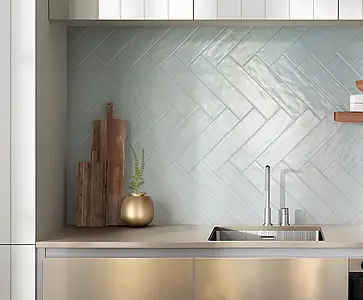 Background tile, Color green, Style zellige, Ceramics, 7.5x30 cm, Finish glossy