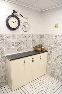 Background tile, Effect wood, Color white, Glazed porcelain stoneware, 8x44.2 cm, Finish matte