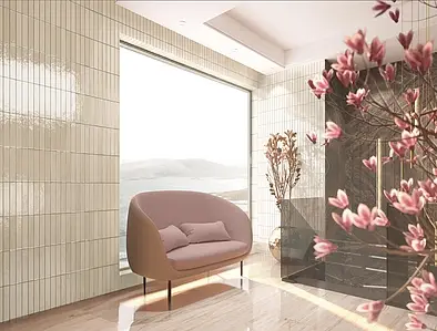 Background tile, Color beige, Style zellige, Ceramics, 5x25 cm, Finish glossy