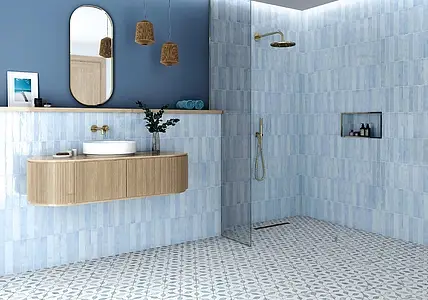 Background tile, Color sky blue, Style zellige, Ceramics, 5x25 cm, Finish glossy