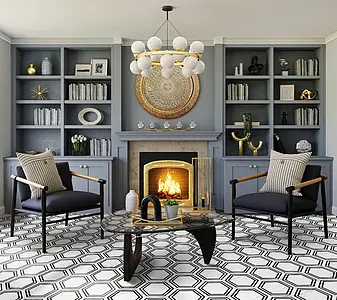 Background tile, Effect other marbles, Color white,black & white, Glazed porcelain stoneware, 22x25 cm, Finish matte