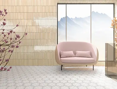 Background tile, Effect faux encaustic tiles, Color white,multicolor, Style oriental, Glazed porcelain stoneware, 20x24 cm, Finish matte