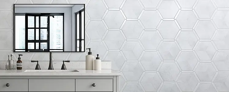 Background tile, Effect other stones, Color white, Glazed porcelain stoneware, 22x25 cm, Finish matte