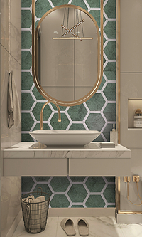 Background tile, Effect other stones, Color green, Glazed porcelain stoneware, 22x25 cm, Finish matte