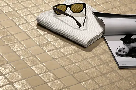 Mosaic tile, Effect unicolor, Color beige, Glass, 31.8x31.8 cm, Finish glossy