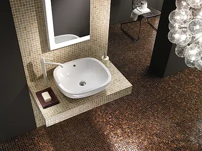 Mosaikkflis, Farge brun, Glass, 32.7x32.7 cm, Overflate glanset