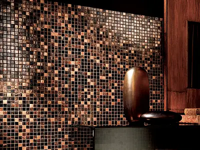 Mosaico, Efecto nácar, Color marrón, Cristal, 32.7x32.7 cm, Acabado brillo