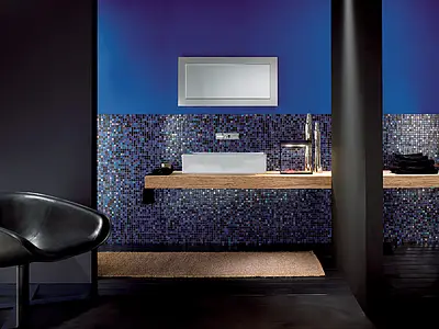 Mosaic tile, Effect mother-of-pearl, Color navy blue, Glass, 32.7x32.7 cm, Finish glossy