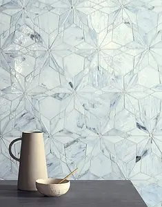 Mosaiikki, Teema luonnonkivi,other stones, Väri valkoinen väri, Lasi, 21x36.5 cm, Pinta kiiltävä