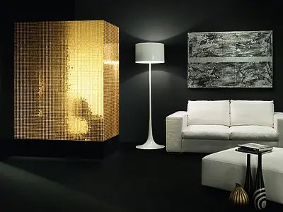 Mosaik, Optik gold und edelmetall, Farbe gelbe, Glas, 32.7x32.7 cm, Oberfläche glänzende