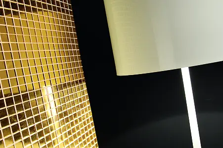Efecto oro y metales preciosos, Color amarillo, Mosaico, Cristal, 32.7x32.7 cm, Acabado brillo