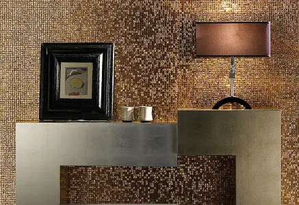 Mosaik, Textur guld och ädelmetaller, Färg brun, Glas, 32.7x32.7 cm, Yta blank
